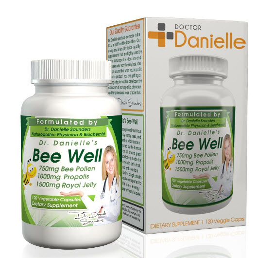 อาหารเสริม royal jelly ยอดขายอันดับที่ 2 ของอเมริกา Dr. Danielle's Bee Well (Royal Jelly 1500mg, Propolis 1000mg, Beepollen 750mg) in 4 Daily Capsules